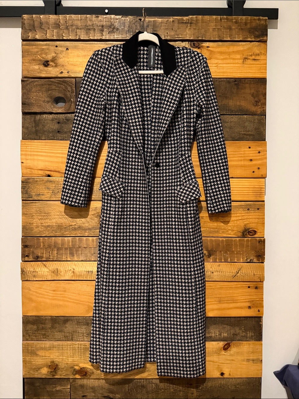 Norma Kamali Black and White Houndstooth Coat
